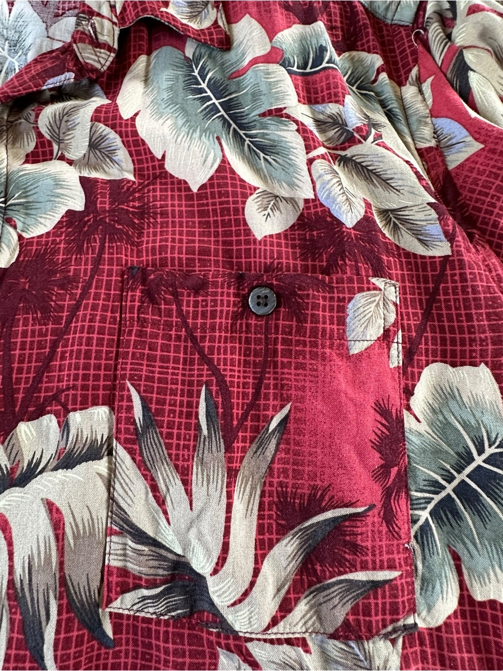 Vintage-Style Campia Red Tropical Print Short-Sleeve Button-Down Shirt XL - Picture 4 of 8